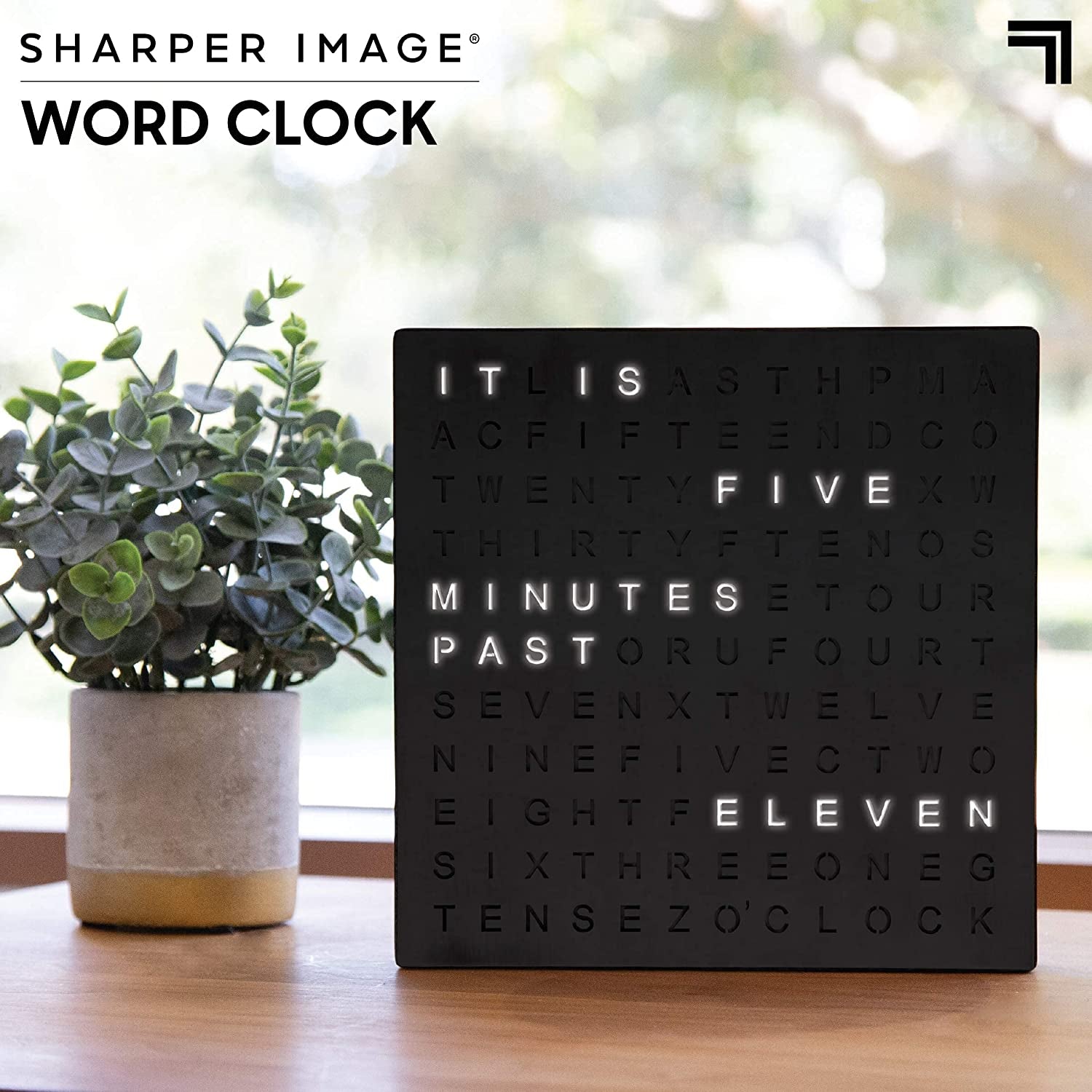 ® LED Light-Up Word Clock, 7.75" Modern Design, Electronic Accent Wall or Desk Clock, USB Cord & Power Adapter, Unique Contemporary Home & Office Decor, Easy Setup, Housewarming Gift