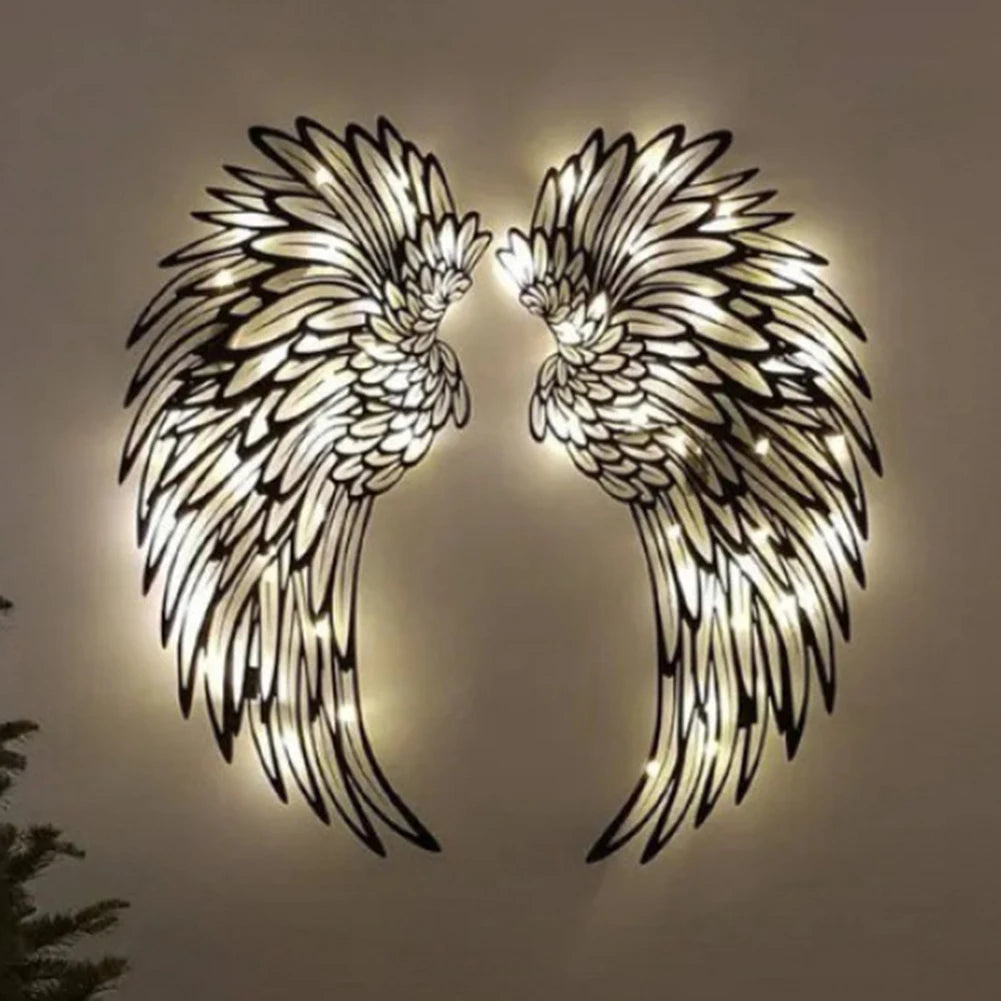 1 Pair Angel Wings Metal Wall Art Decor with Led Lights Wall Hanging Decorations Wall Sculpture Art Angel Wing Decor Photography